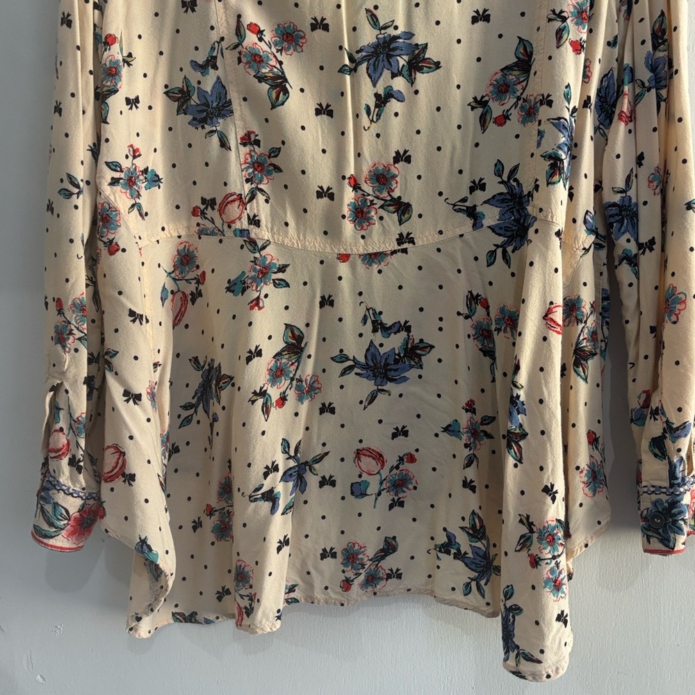 Lola P. Floral Bohemian Button Up Women Shirt Blouse‎ Size L - Picture 4 of 9